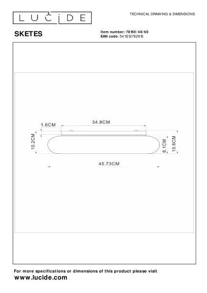 Lucide SKETES - Flush ceiling light - Ø 45,7 cm - LED Dim. - CCT - 1x24W 2700K/4000K - Transparant - technical